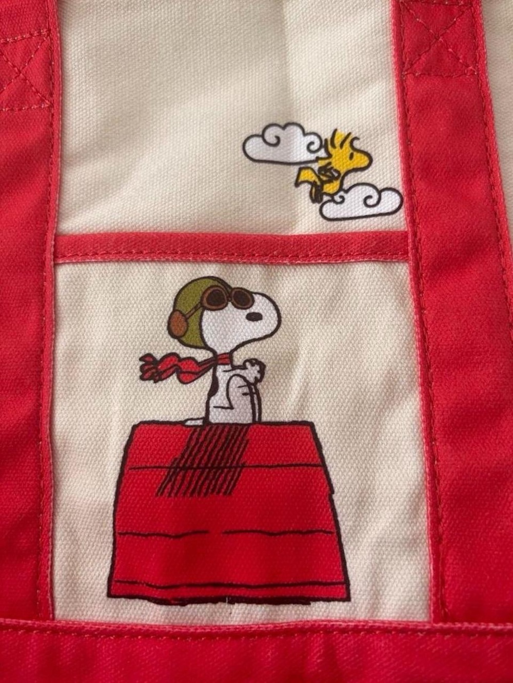 Peanuts Canvas Tote with Red Trim and Snoopy Graphic - Picture 4 of 7